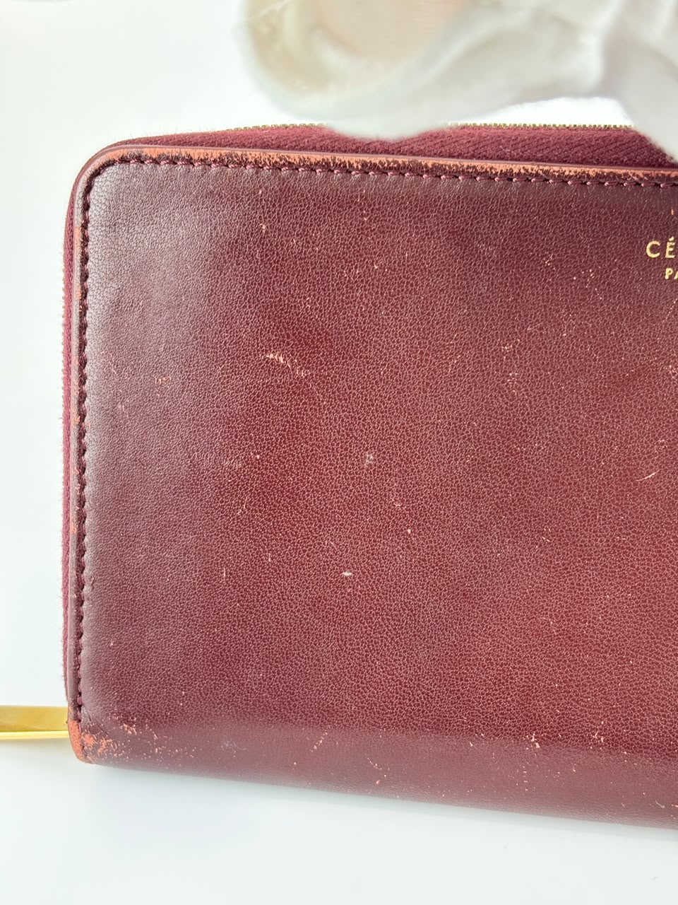Large Zipped Multifunction Wallet in Burgundy Smooth Calfskin