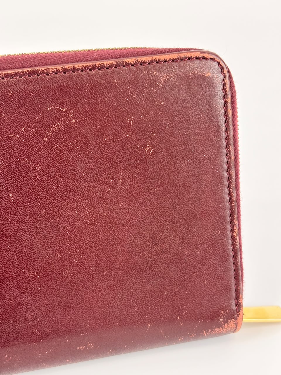 Large Zipped Multifunction Wallet in Burgundy Smooth Calfskin