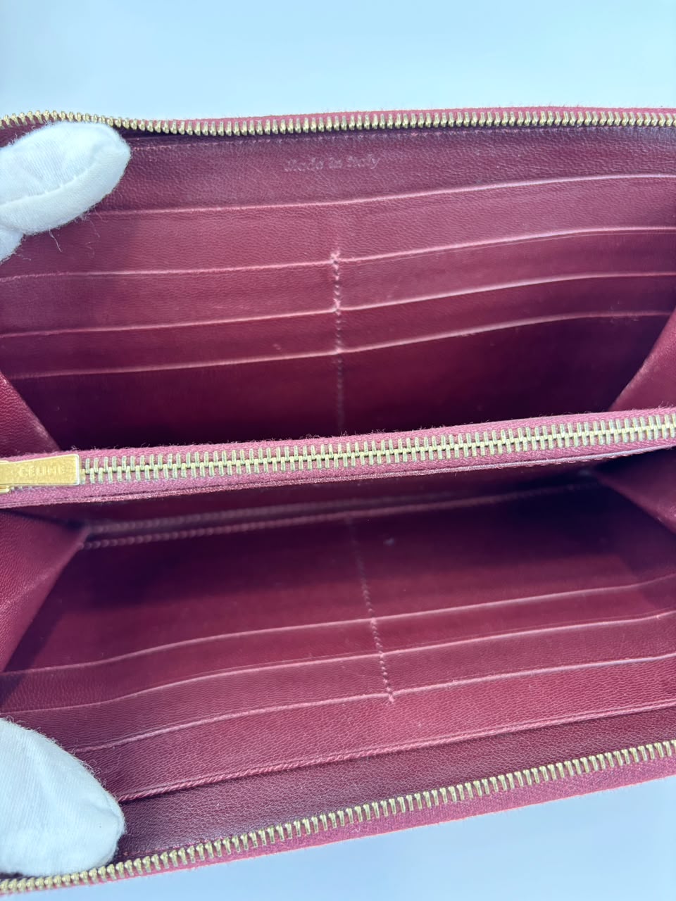 Large Zipped Multifunction Wallet in Burgundy Smooth Calfskin