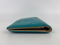 Blue Camellia Embossed Lambskin Leather Wallet
