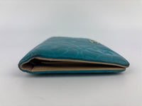 Blue Camellia Embossed Lambskin Leather Wallet