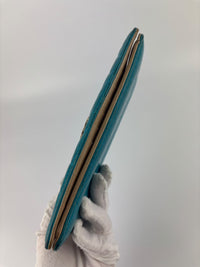 Blue Camellia Embossed Lambskin Leather Wallet