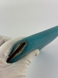 Blue Camellia Embossed Lambskin Leather Wallet