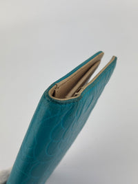 Blue Camellia Embossed Lambskin Leather Wallet