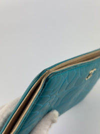 Blue Camellia Embossed Lambskin Leather Wallet
