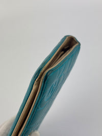 Blue Camellia Embossed Lambskin Leather Wallet