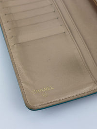 Blue Camellia Embossed Lambskin Leather Wallet