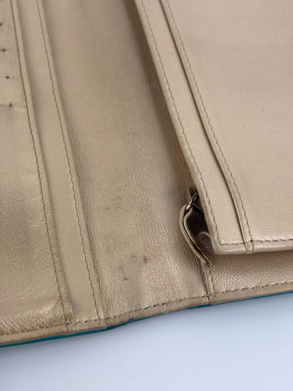 Blue Camellia Embossed Lambskin Leather Wallet