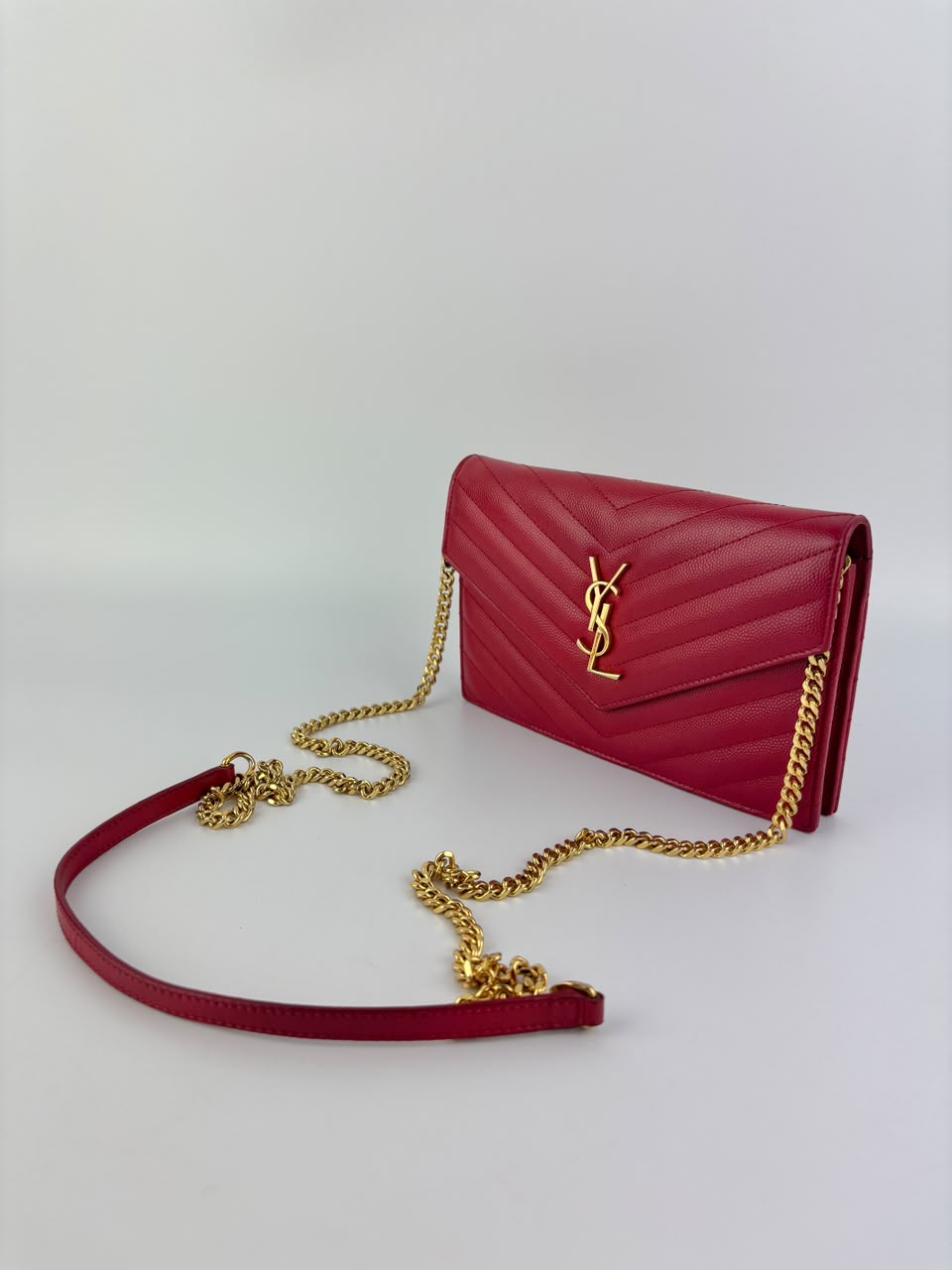 Cassandre Envelope Chain Wallet Red Matelassé Leather GHW