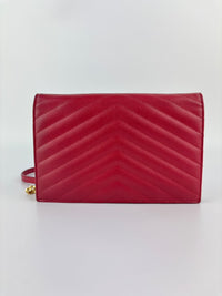 Cassandre Envelope Chain Wallet Red Matelassé Leather GHW