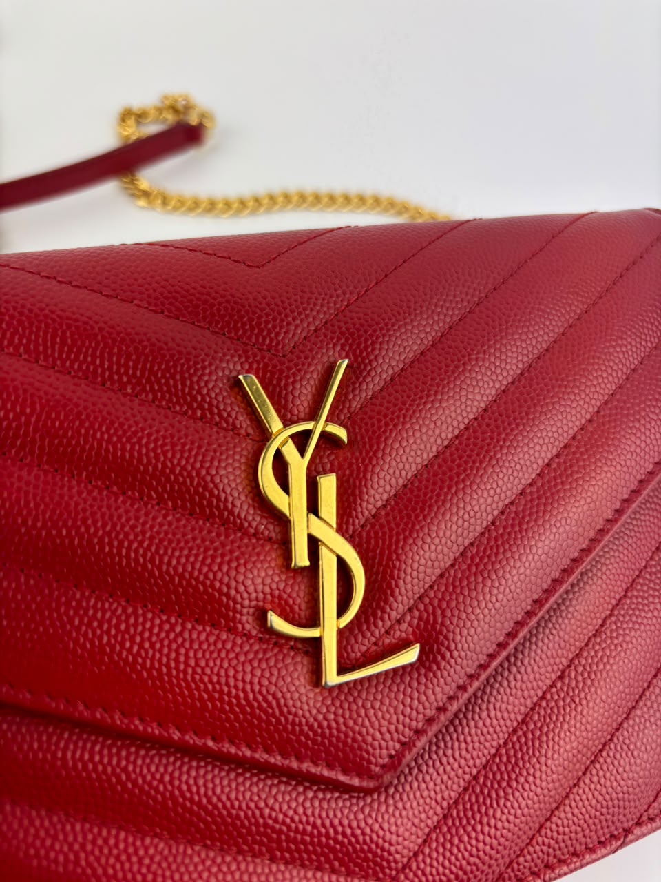 Cassandre Envelope Chain Wallet Red Matelassé Leather GHW