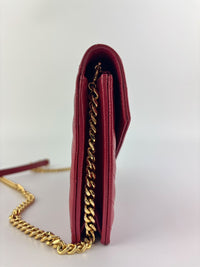 Cassandre Envelope Chain Wallet Red Matelassé Leather GHW