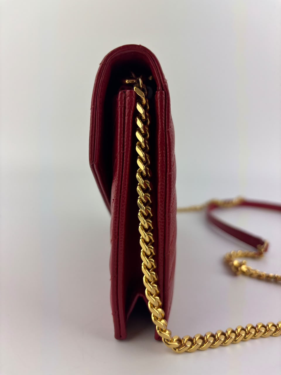 Cassandre Envelope Chain Wallet Red Matelassé Leather GHW