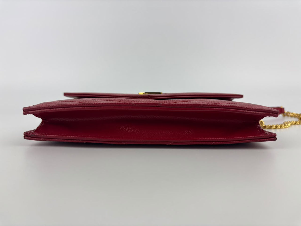 Cassandre Envelope Chain Wallet Red Matelassé Leather GHW