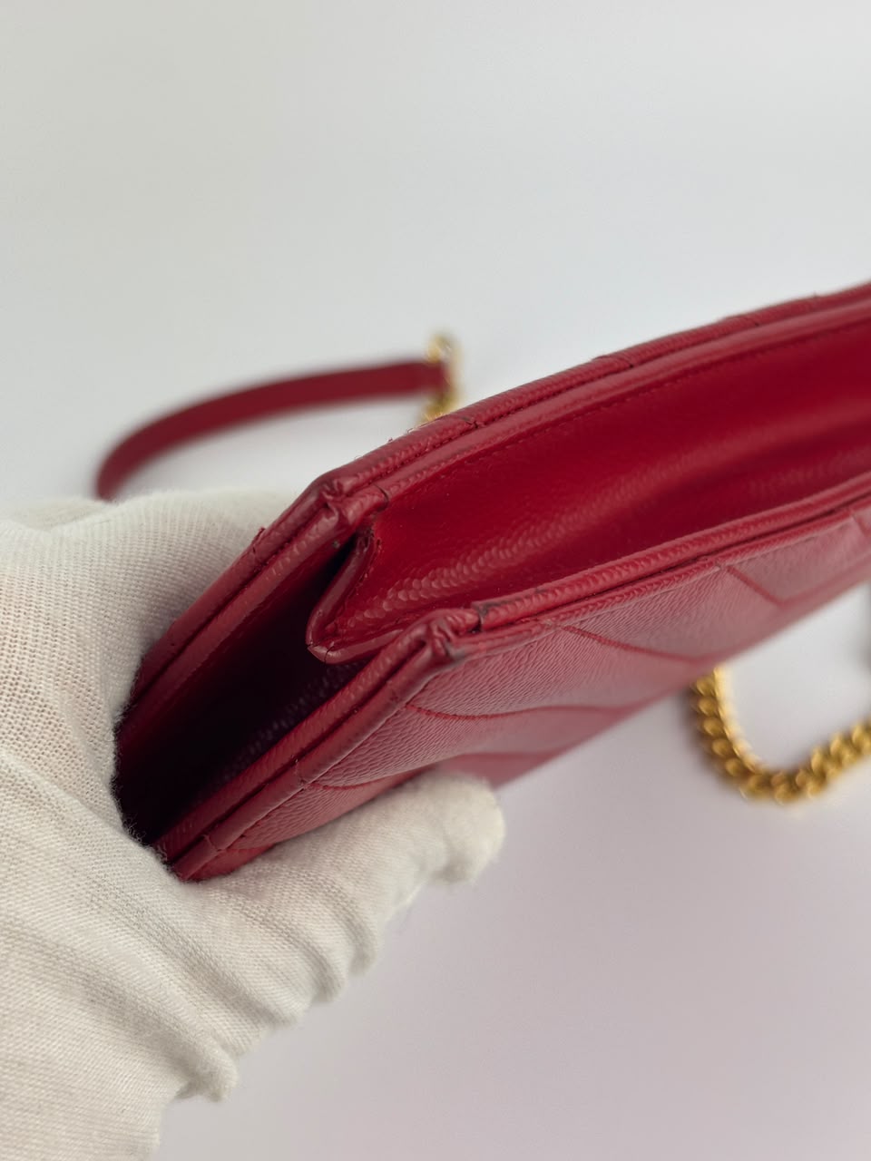 Cassandre Envelope Chain Wallet Red Matelassé Leather GHW
