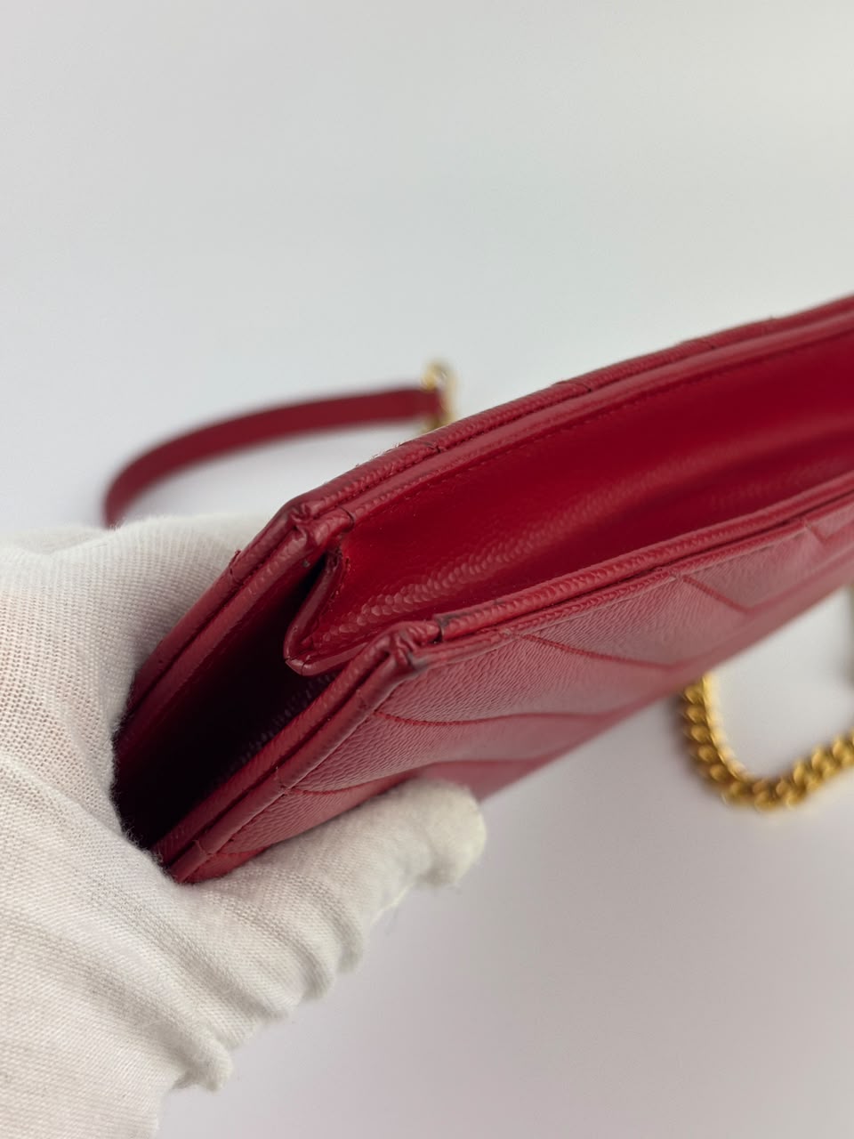 Cassandre Envelope Chain Wallet Red Matelassé Leather GHW