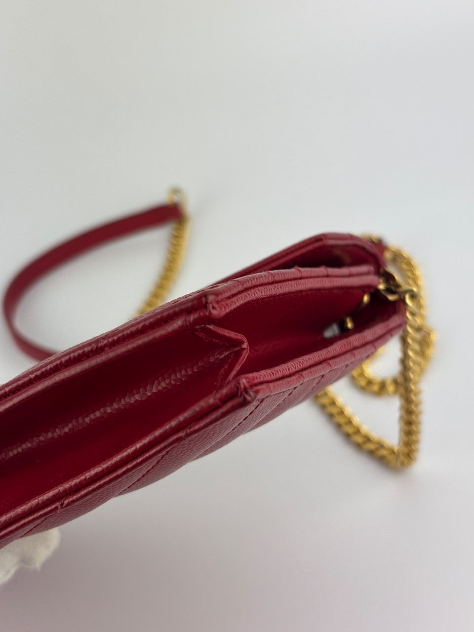 Cassandre Envelope Chain Wallet Red Matelassé Leather GHW