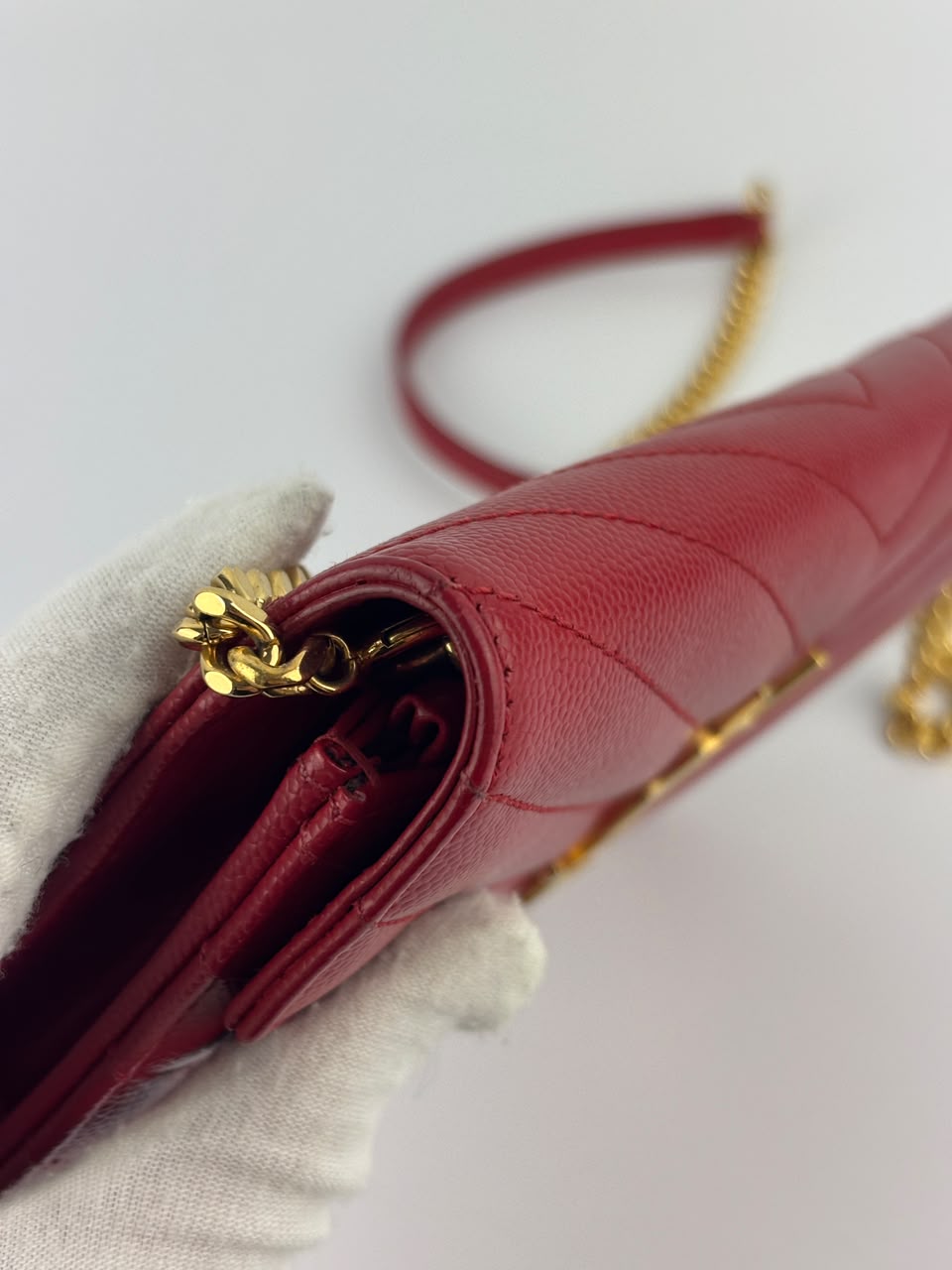 Cassandre Envelope Chain Wallet Red Matelassé Leather GHW