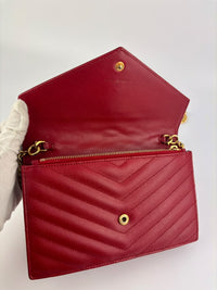 Cassandre Envelope Chain Wallet Red Matelassé Leather GHW
