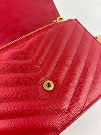Cassandre Envelope Chain Wallet Red Matelassé Leather GHW