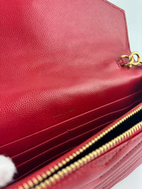 Cassandre Envelope Chain Wallet Red Matelassé Leather GHW