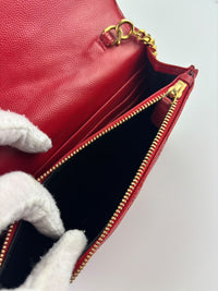 Cassandre Envelope Chain Wallet Red Matelassé Leather GHW