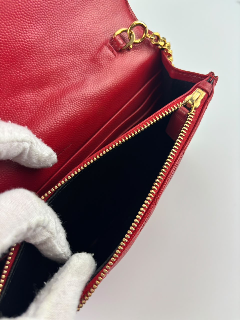 Cassandre Envelope Chain Wallet Red Matelassé Leather GHW