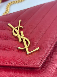 Cassandre Envelope Chain Wallet Red Matelassé Leather GHW
