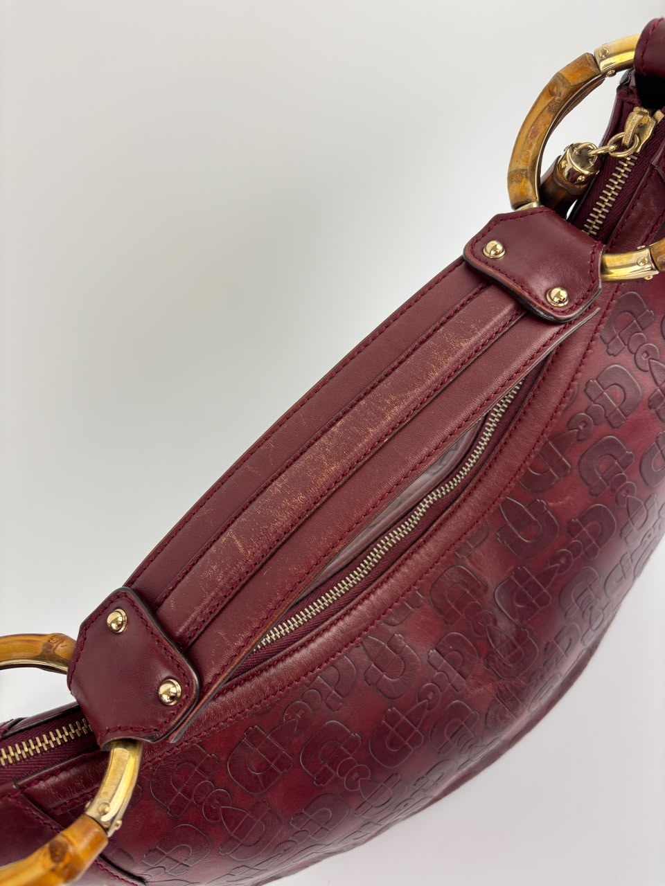 Half Moon Bamboo Ring Hobo Bag in Maroon