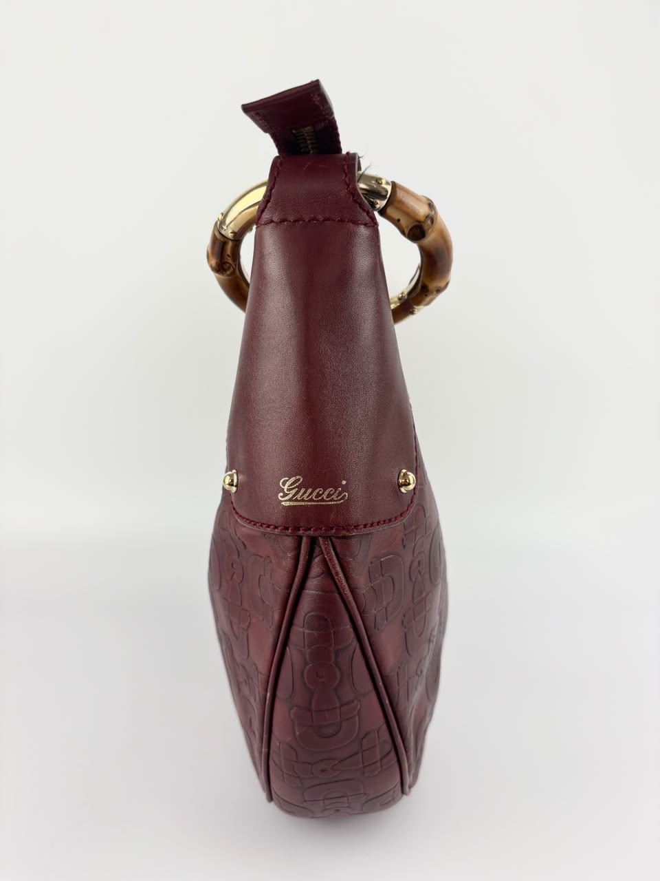 Half Moon Bamboo Ring Hobo Bag in Maroon