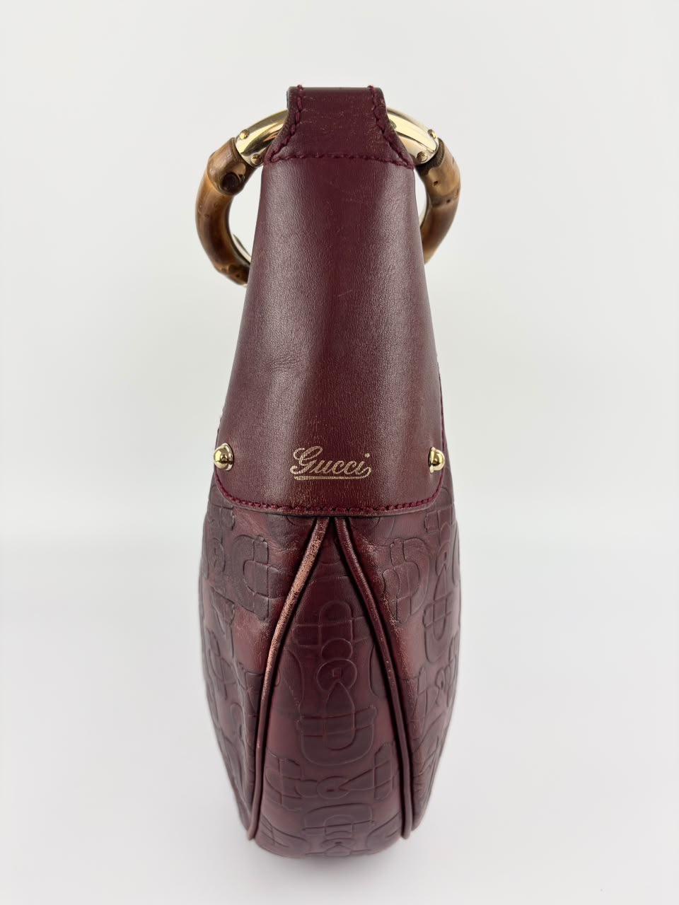Half Moon Bamboo Ring Hobo Bag in Maroon