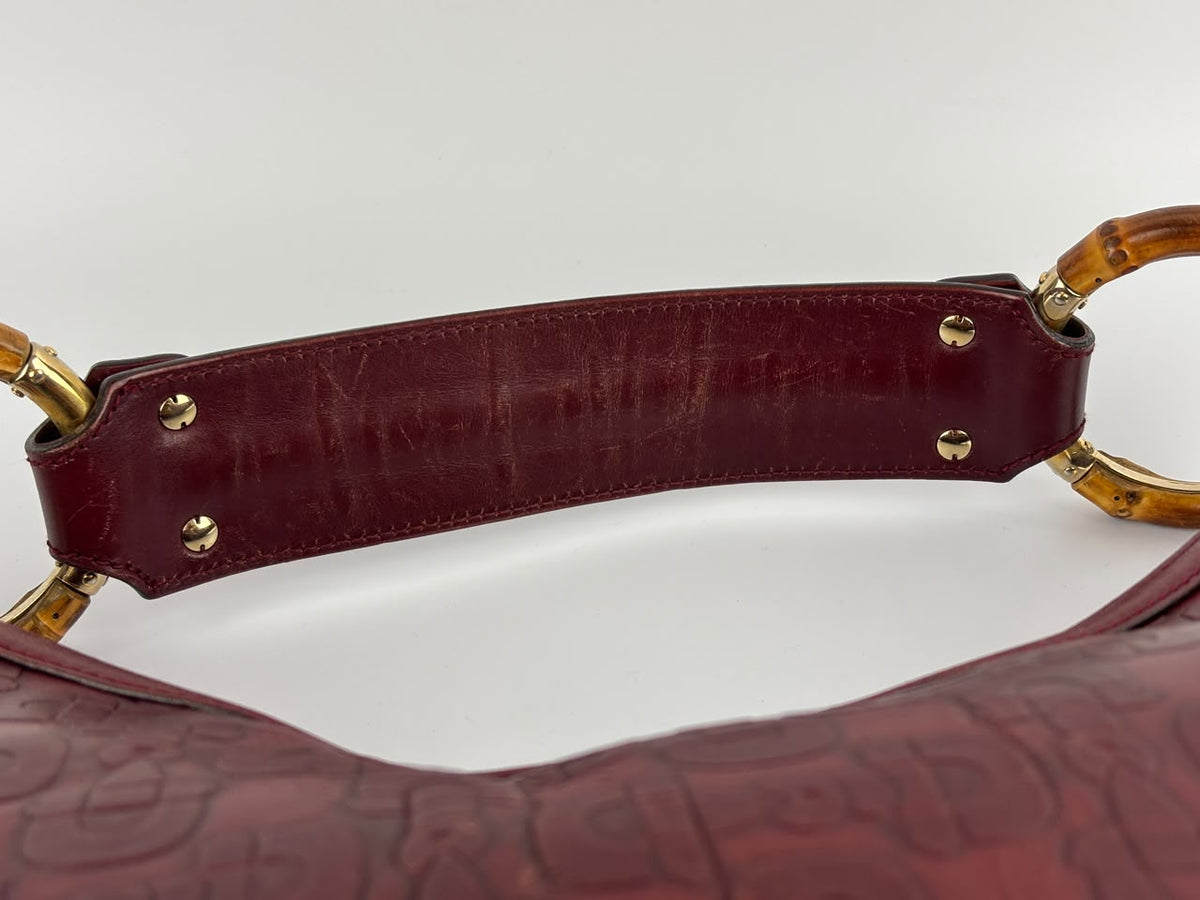 Half Moon Bamboo Ring Hobo Bag in Maroon