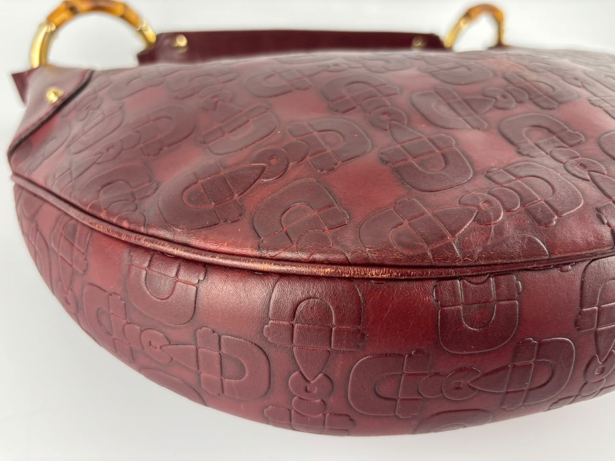 Half Moon Bamboo Ring Hobo Bag in Maroon