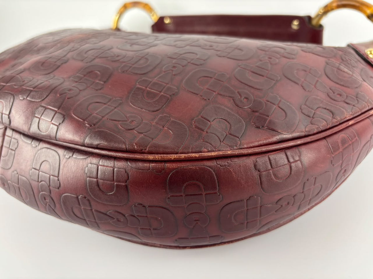 Half Moon Bamboo Ring Hobo Bag in Maroon