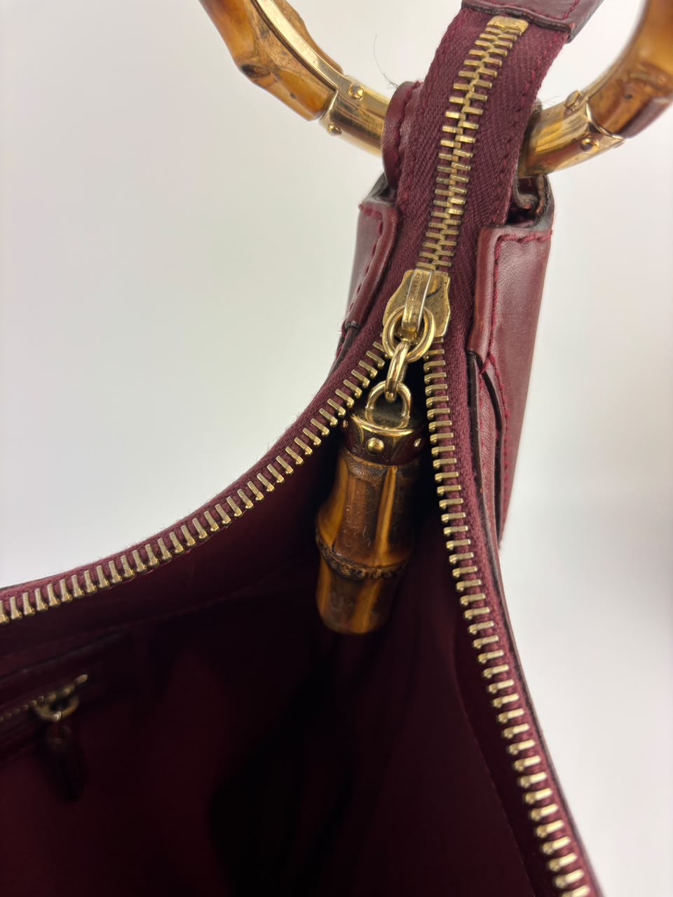 Half Moon Bamboo Ring Hobo Bag in Maroon