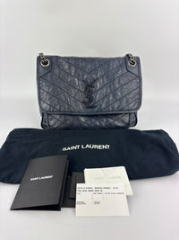 Niki Medium Shoulder Bag Dark Navy Crinkled Leather