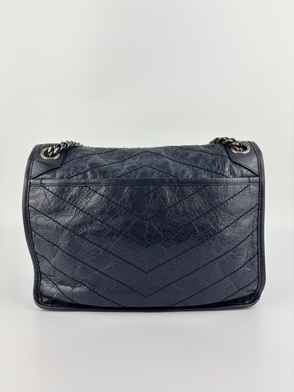 Niki Medium Shoulder Bag Dark Navy Crinkled Leather