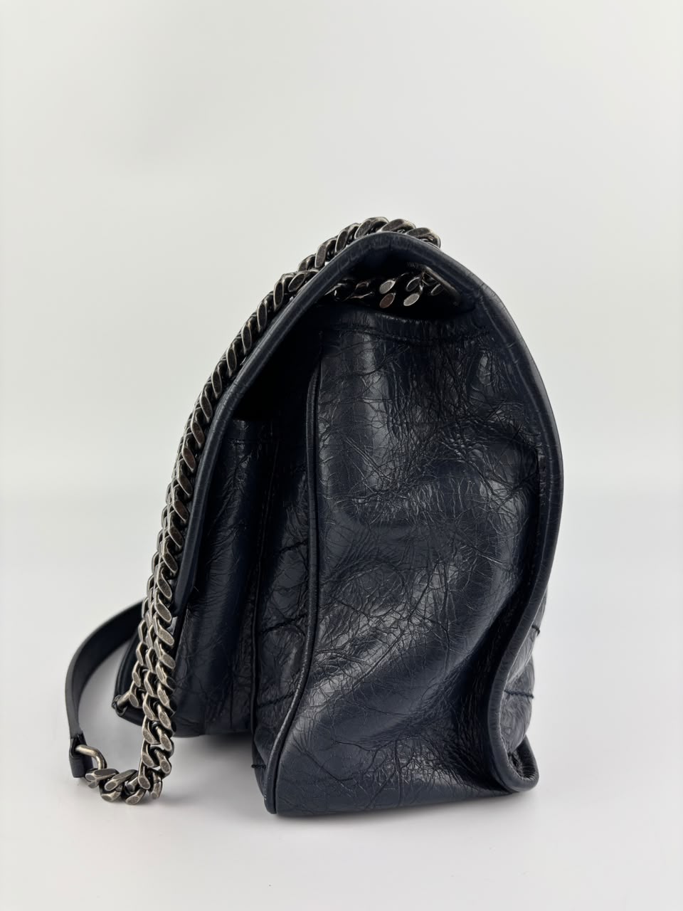 Niki Medium Shoulder Bag Dark Navy Crinkled Leather