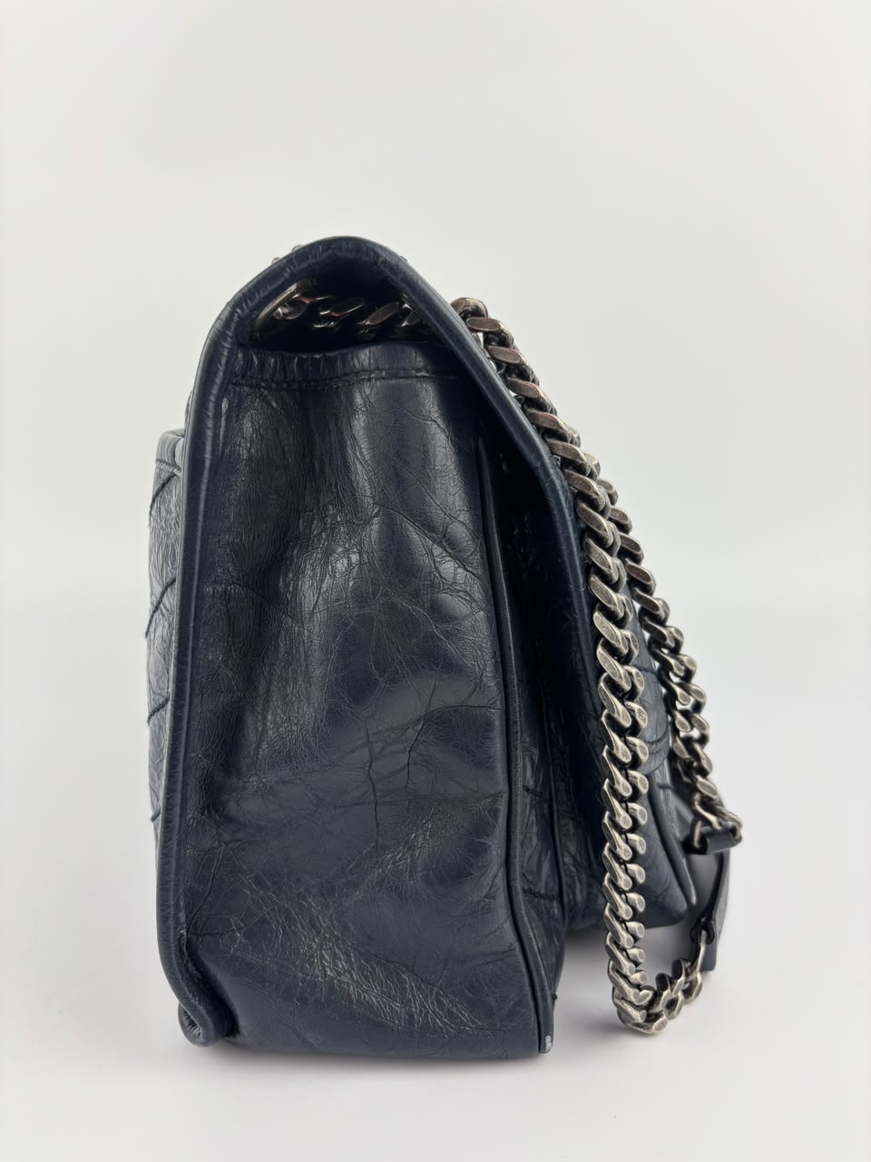 Niki Medium Shoulder Bag Dark Navy Crinkled Leather