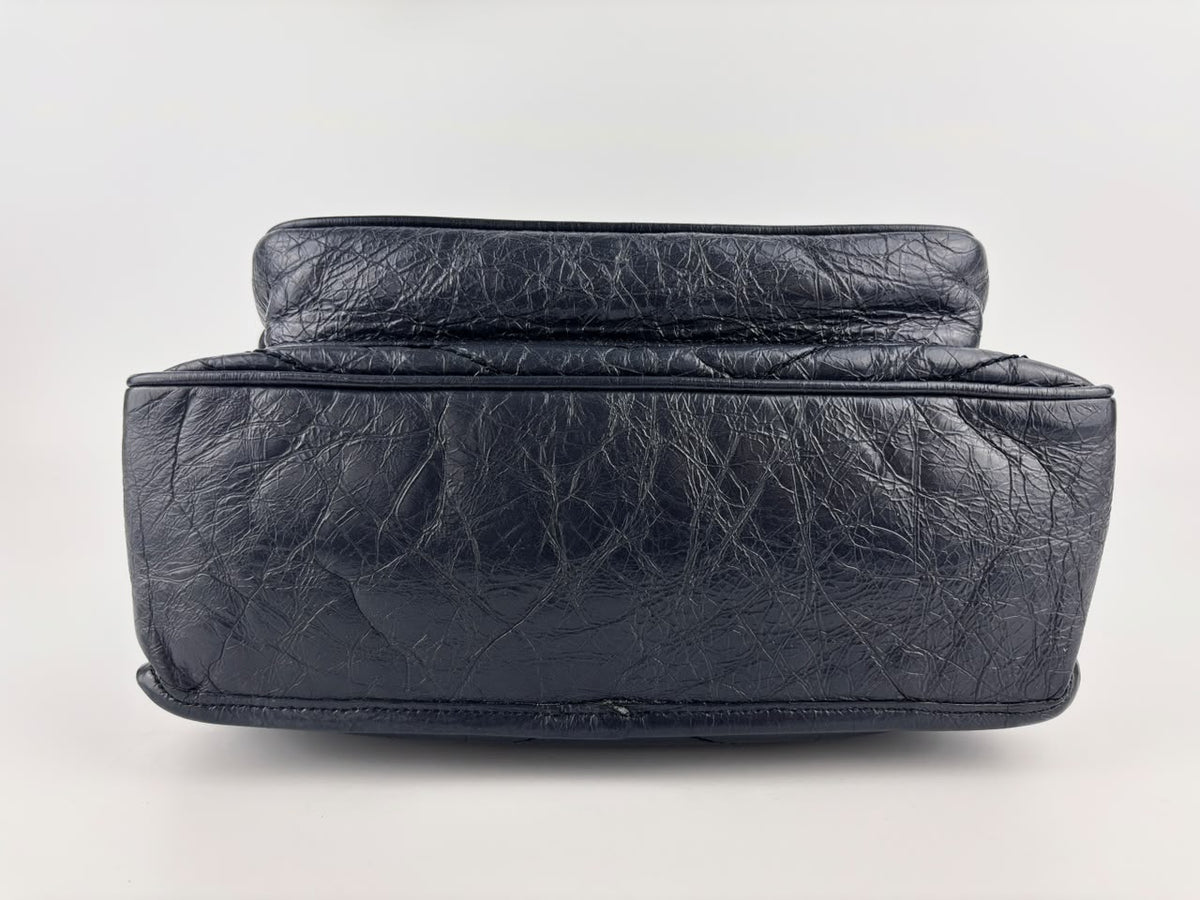 Niki Medium Shoulder Bag Dark Navy Crinkled Leather
