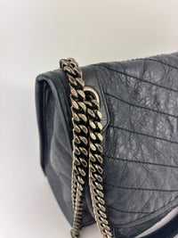 Niki Medium Shoulder Bag Dark Navy Crinkled Leather