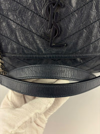 Niki Medium Shoulder Bag Dark Navy Crinkled Leather