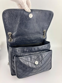 Niki Medium Shoulder Bag Dark Navy Crinkled Leather