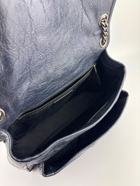 Niki Medium Shoulder Bag Dark Navy Crinkled Leather