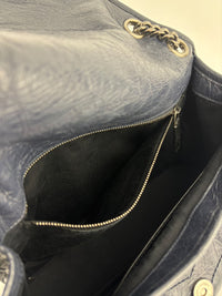 Niki Medium Shoulder Bag Dark Navy Crinkled Leather