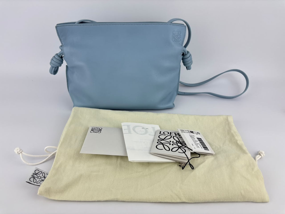 Mini Flamenco Knot Clutch Dusty Blue Calfskin