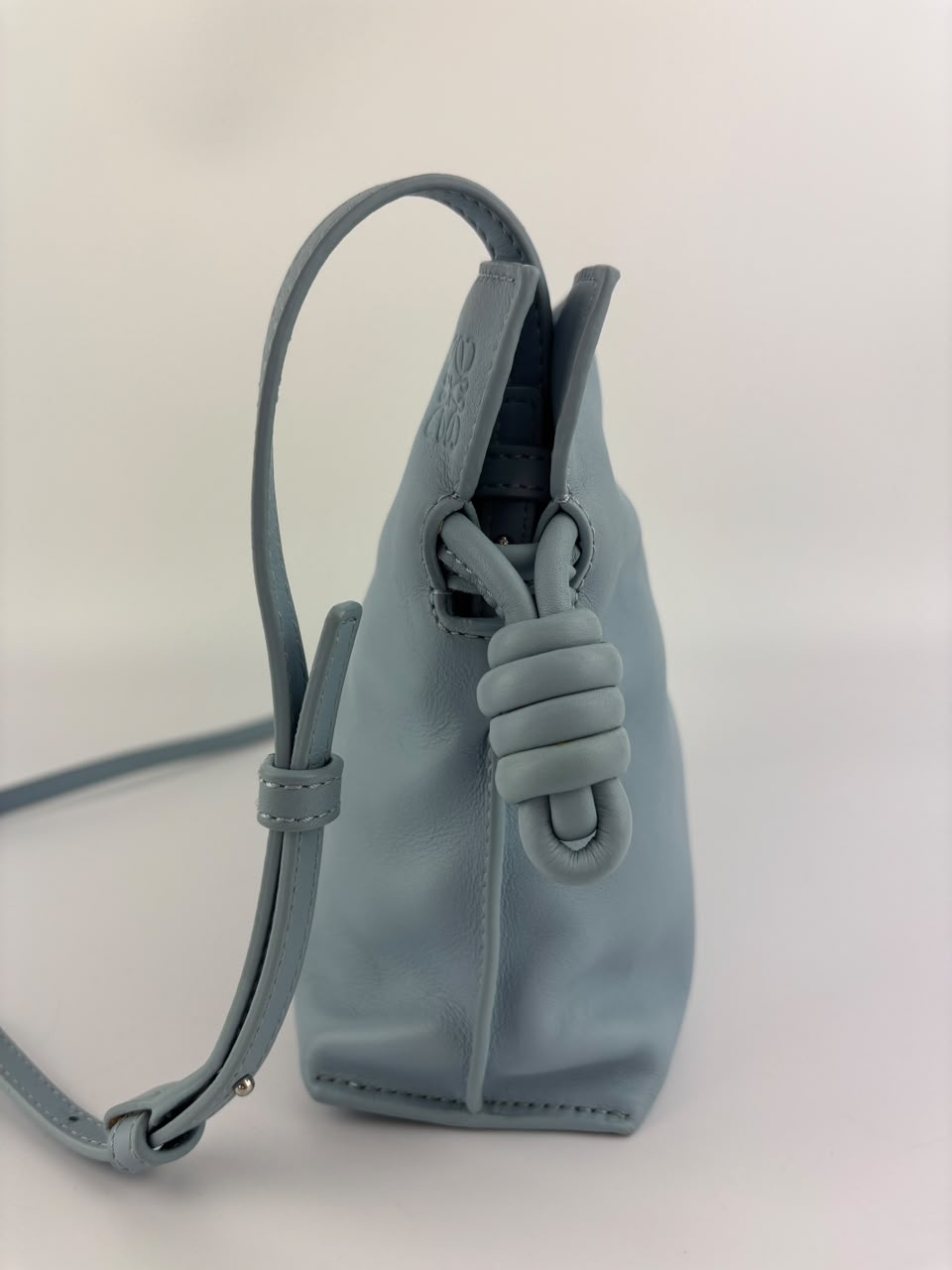 Mini Flamenco Knot Clutch Dusty Blue Calfskin