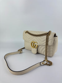 GG Marmont Small Matelassé Shoulder Bag White Quilted Leather