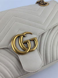GG Marmont Small Matelassé Shoulder Bag White Quilted Leather