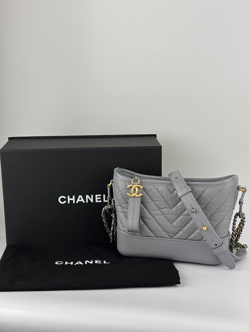 A91810 Small Gabrielle Hobo in Light Grey Quilted Calfskin